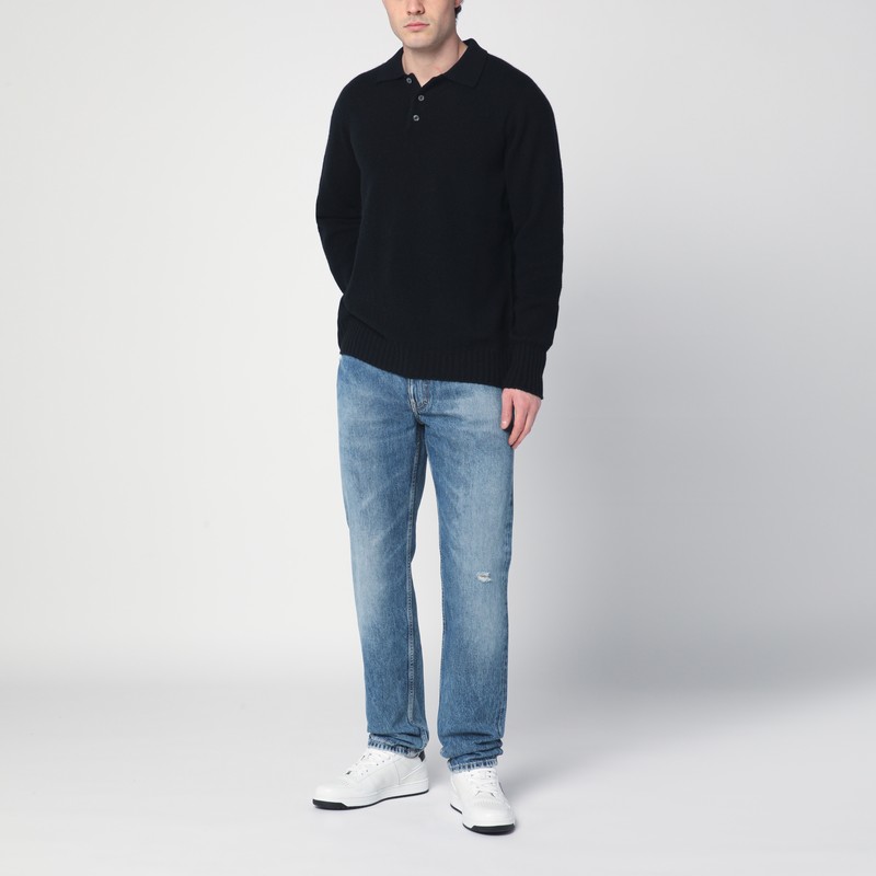 Givenchy Washed Denim Tapered Leg Jeans With Contrast Stitching In Blue