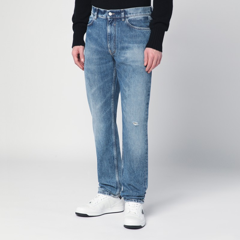 Givenchy Washed Denim Tapered Leg Jeans With Contrast Stitching In Blue
