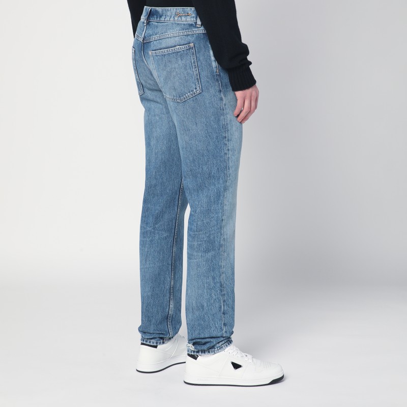 Givenchy Washed Denim Tapered Leg Jeans With Contrast Stitching In Blue