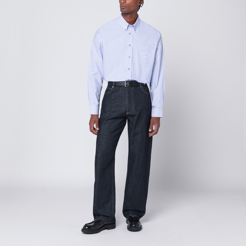 Givenchy Embroidered Logo Long-sleeved Shirt In Blue