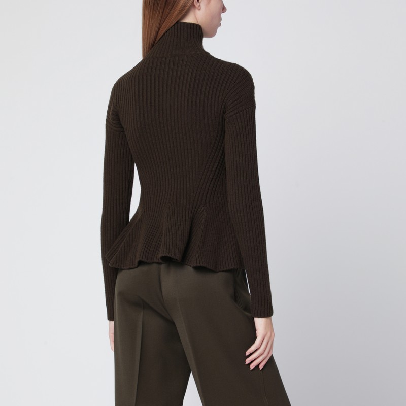Max Mara Moss Green Peplum Turtleneck In Cashmere Blend In Green