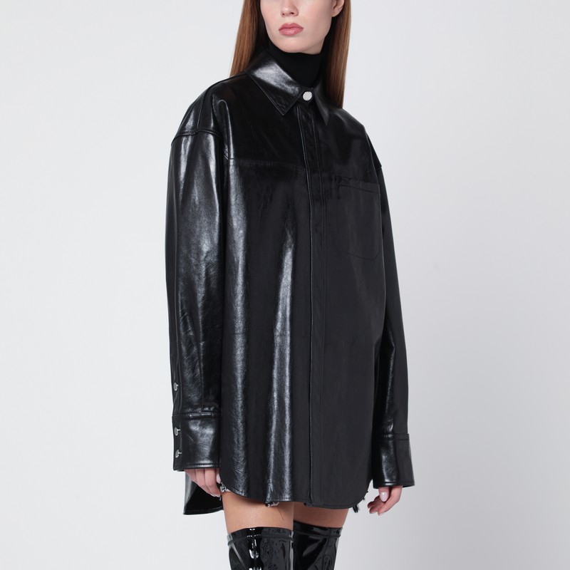Sportmax Black Leather Shirt Jacket In Black