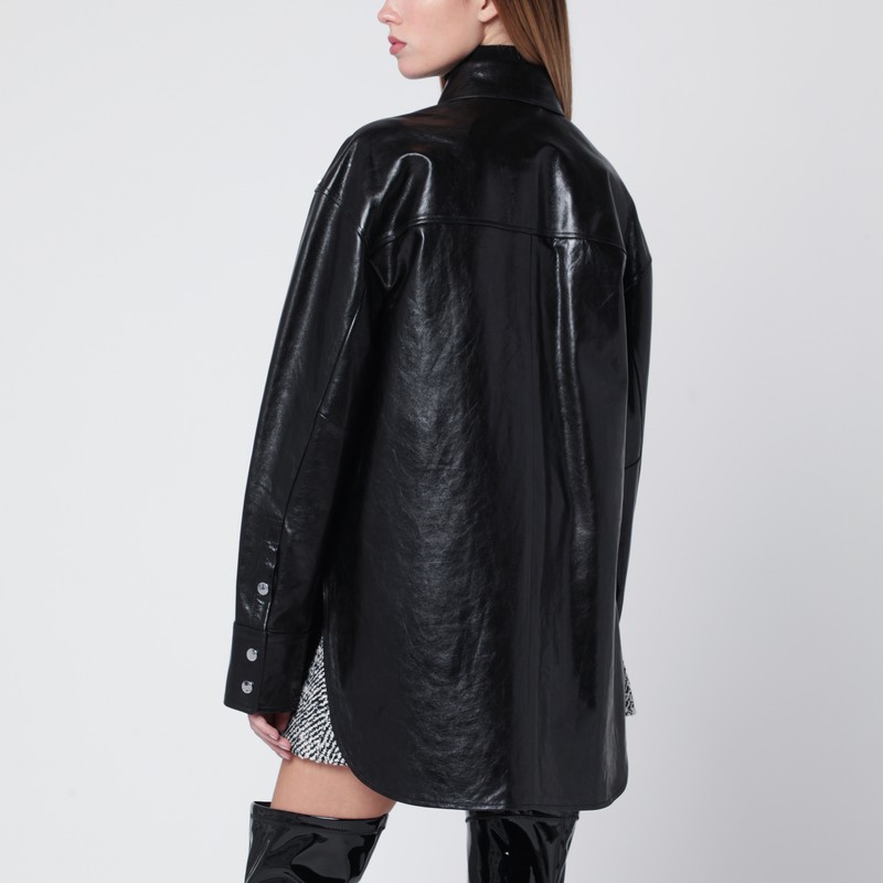 Sportmax Black Leather Shirt Jacket In Black