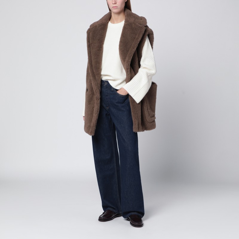 Max Mara Brown Teddy Gilet In Alpaca And Wool In Brown
