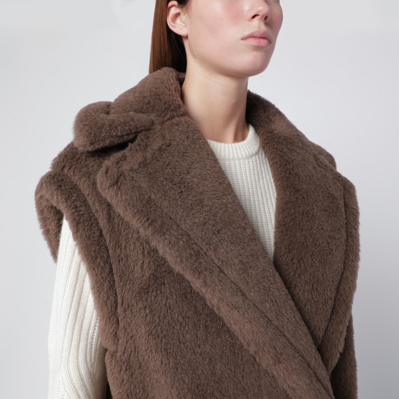 Max Mara Brown Teddy Gilet In Alpaca And Wool In Brown