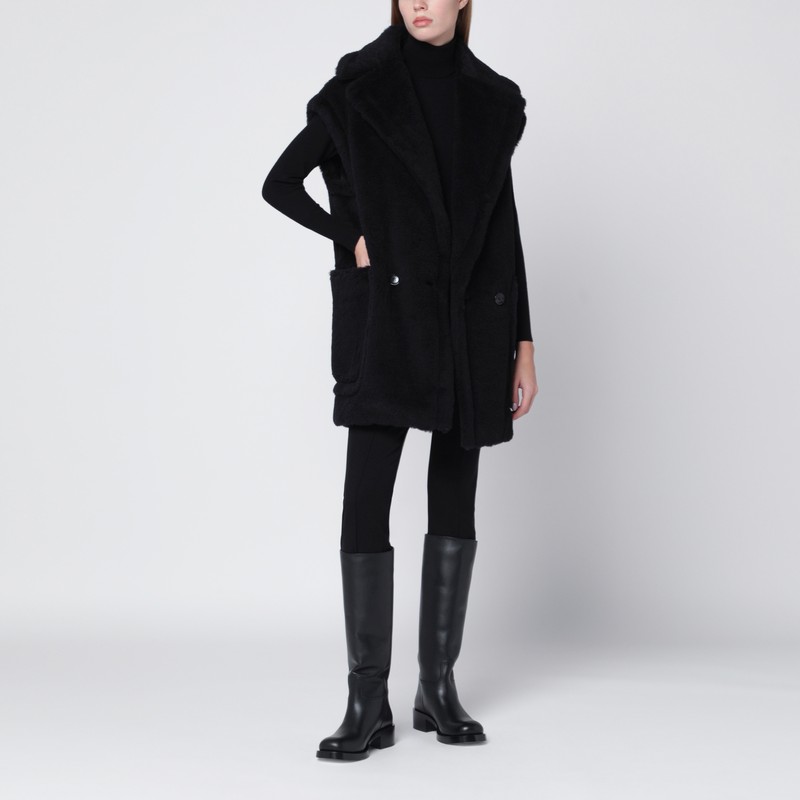 Max Mara Black Teddy Gilet In Alpaca And Wool In Black