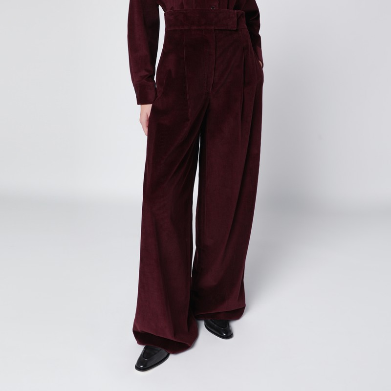 Max Mara Cherry-colored Wide-leg Trousers In Velvet In Burgundy