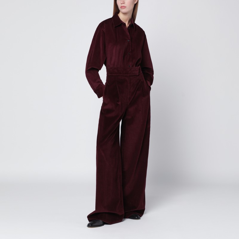 Max Mara Cherry-colored Wide-leg Trousers In Velvet In Burgundy