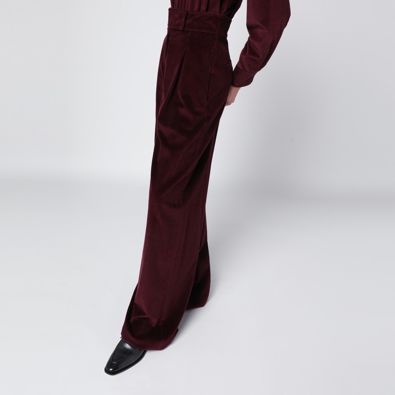 Max Mara Cherry-colored Wide-leg Trousers In Velvet In Burgundy