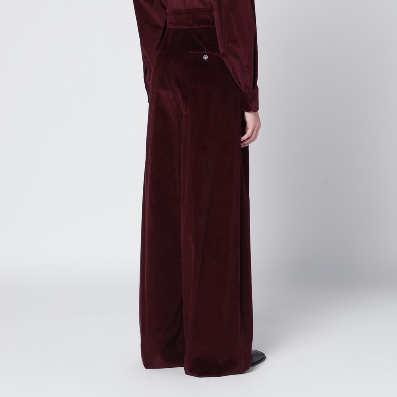 Max Mara Cherry-colored Wide-leg Trousers In Velvet In Burgundy