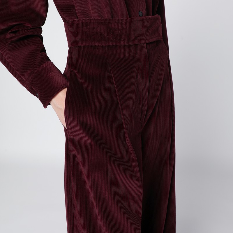 Max Mara Cherry-colored Wide-leg Trousers In Velvet In Burgundy