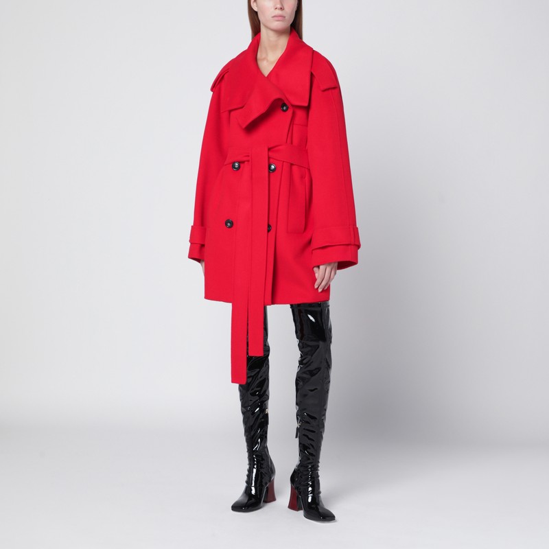 Sportmax Short Red Wool Trench Coat