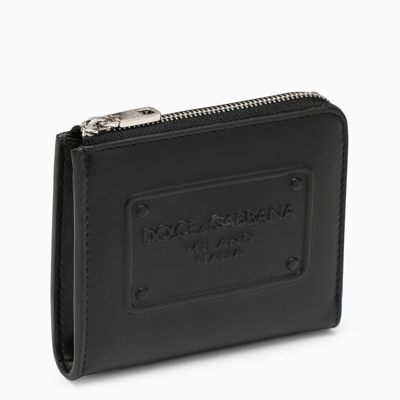 Black leather card holder with logoed plaque