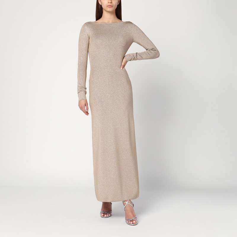 Beige dress in viscose and lurex yarn
