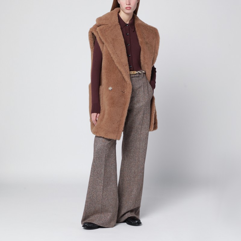 Max Mara Teddy Gilet With Oversized Lapel Collar In Brown