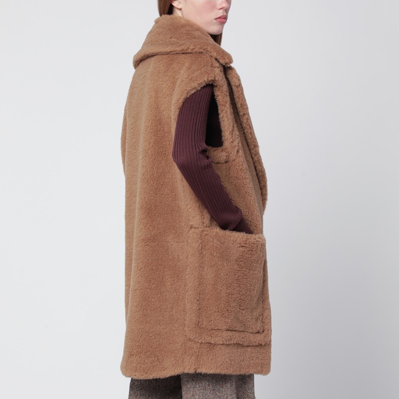 Max Mara Teddy Gilet With Oversized Lapel Collar In Brown