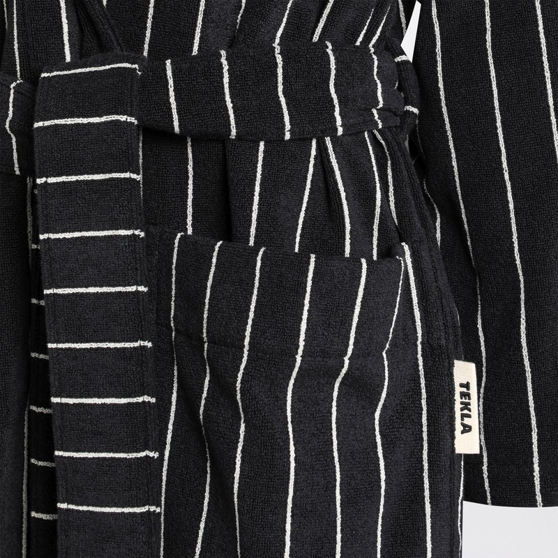 Tekla Black Bathrobe With White Stripes In Multi