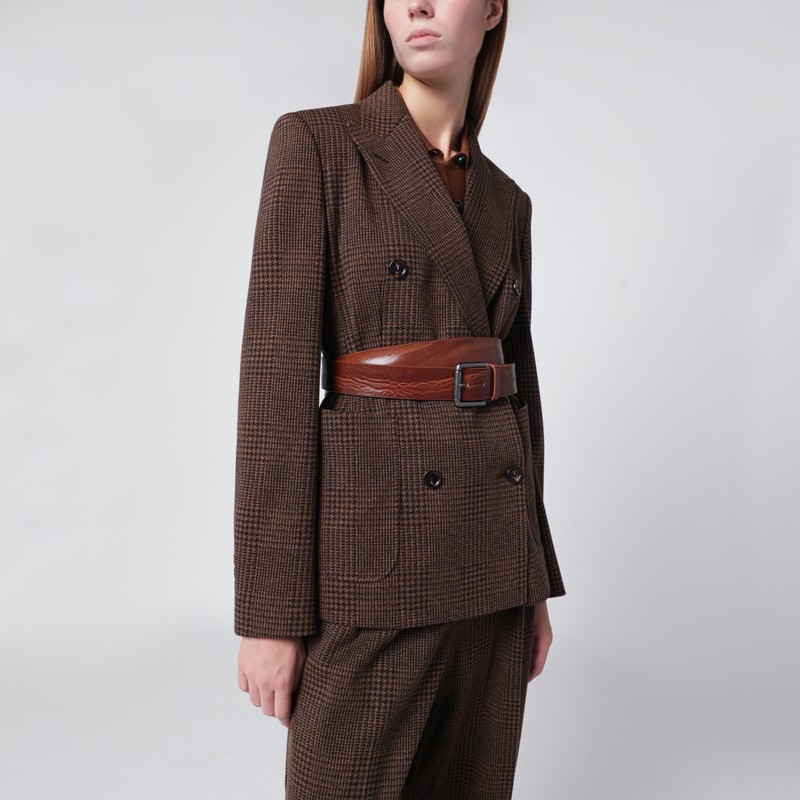Max Mara Long Belt In Brown Leather In Brown