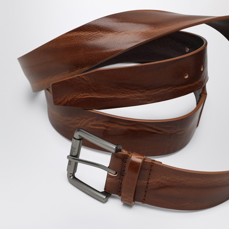 Max Mara Long Belt In Brown Leather In Brown