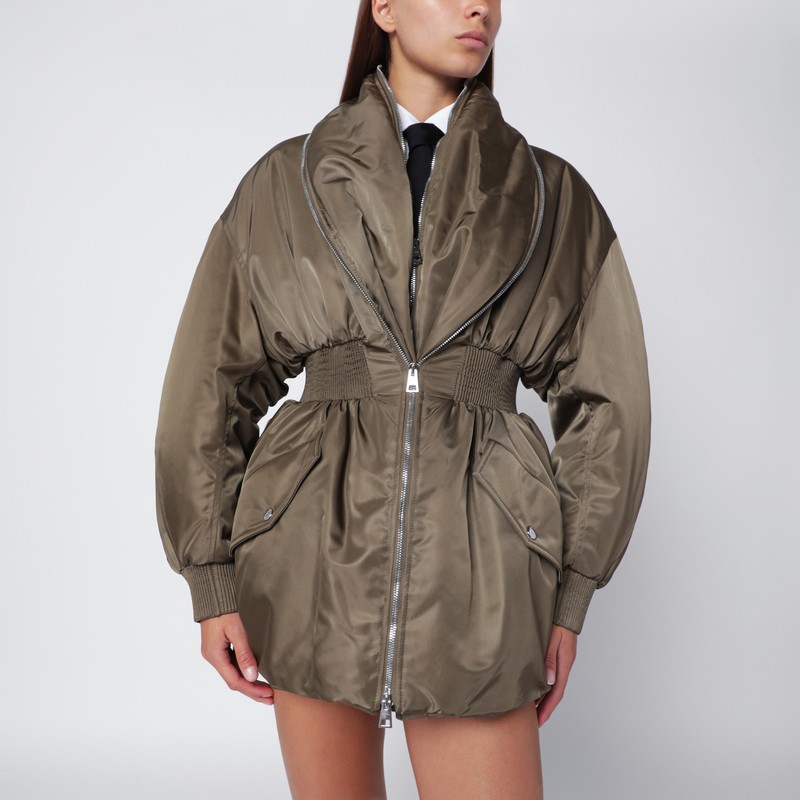 Khaki shawl-collar bomber with zip