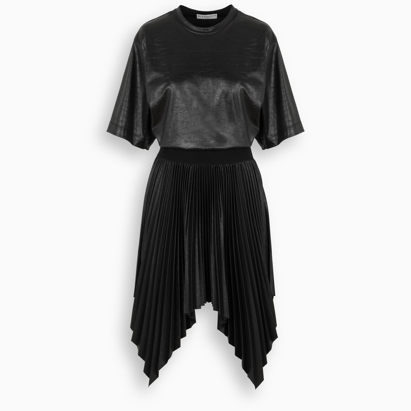 Black pleated lacquered dress