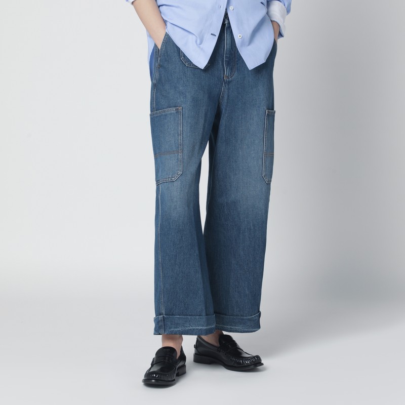 Cropped Cocoon cargo jeans in medium blue