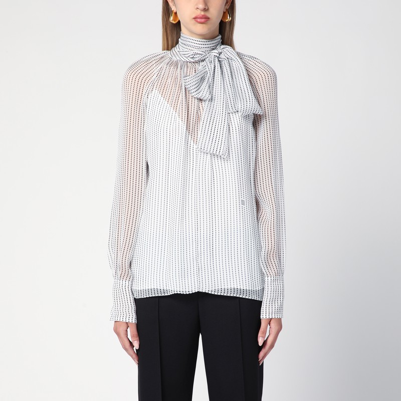 Givenchy Polka Dots Blouse In Silk Chiffon With Lavallière In Gray