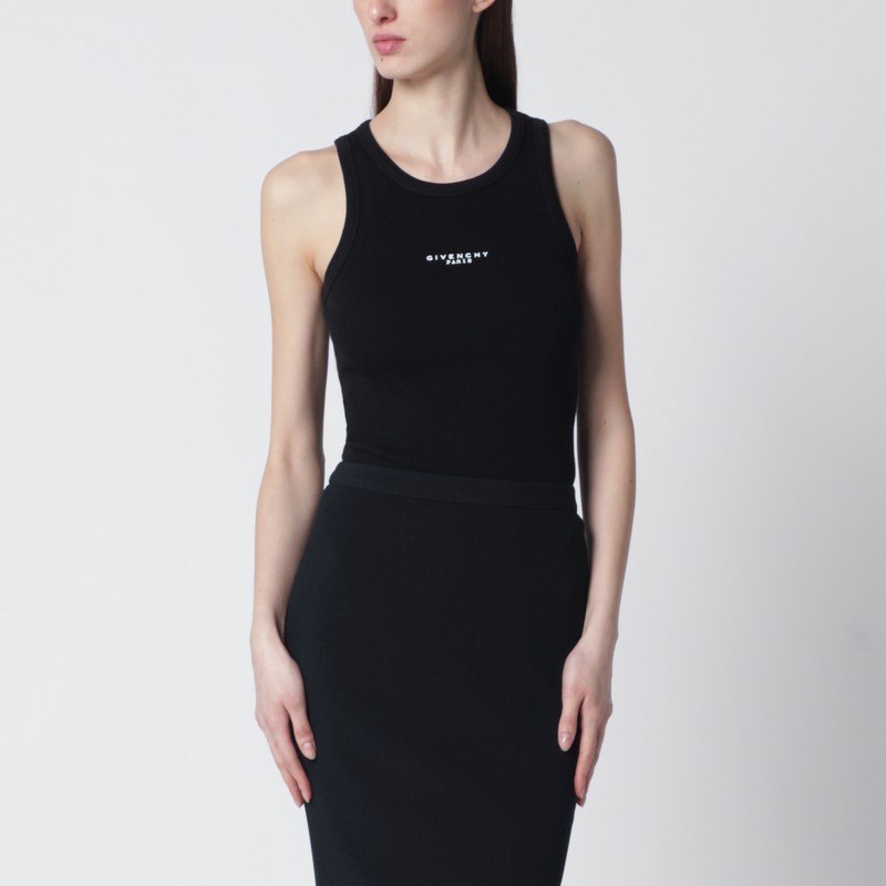 Black slim-cut tank top with logo