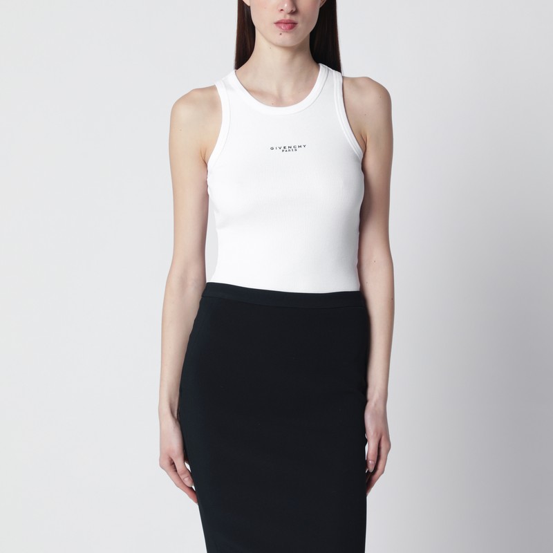 White slim-fit tank top with logo