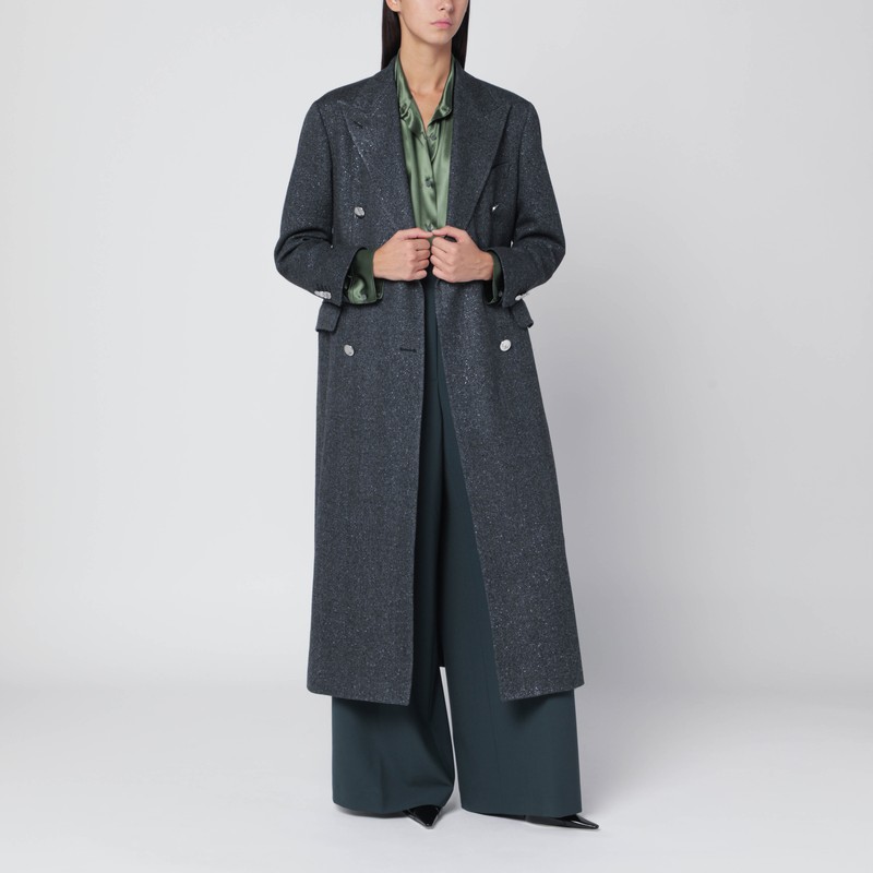 Black houndstooth double-breasted coat