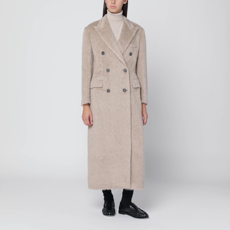 Beige double-breasted coat in wool blend