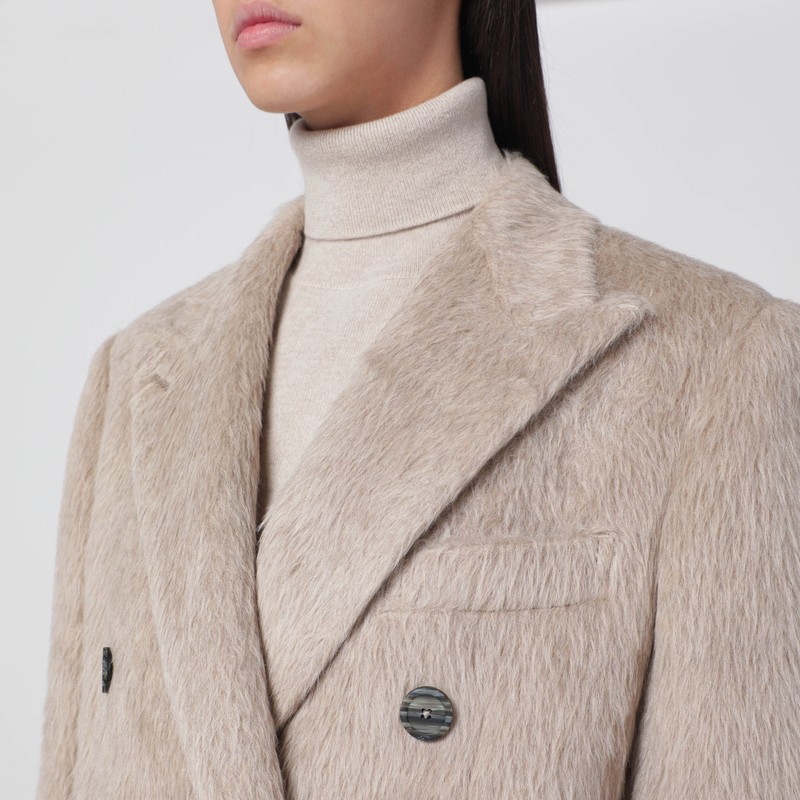 Tagliatore Beige Double-breasted Coat In Wool Blend In Sand