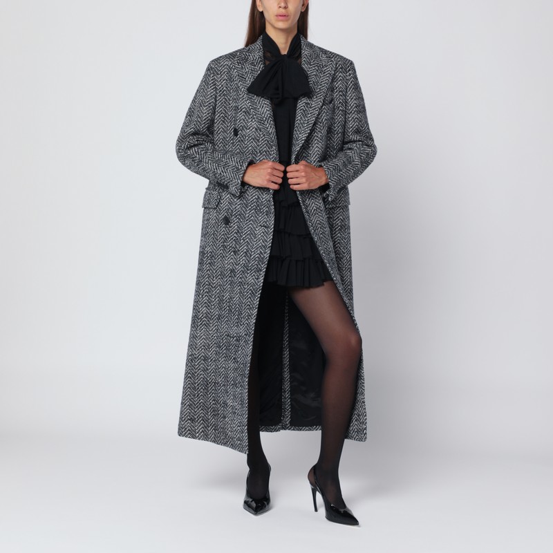 Black houndstooth double-breasted coat