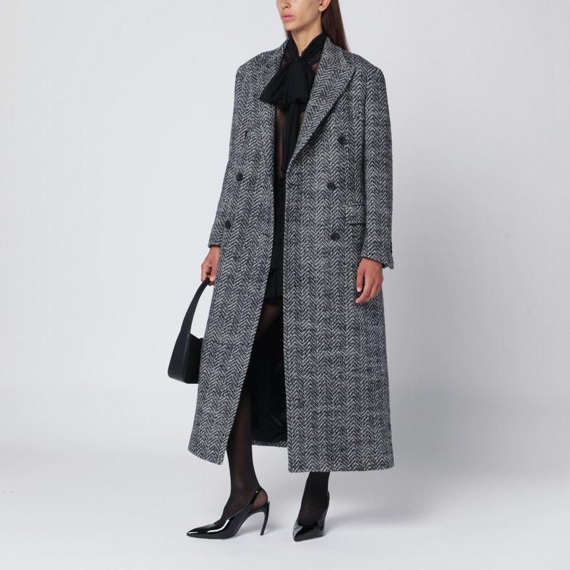 Tagliatore Black Houndstooth Double-breasted Coat In Black