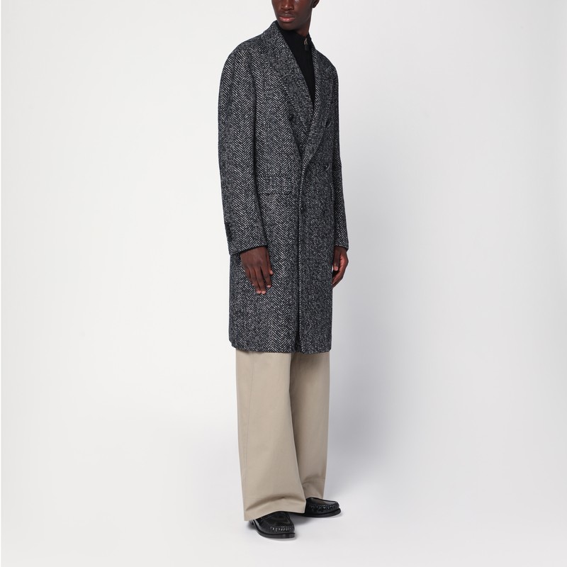 Black/beige houndstooth double-breasted coat