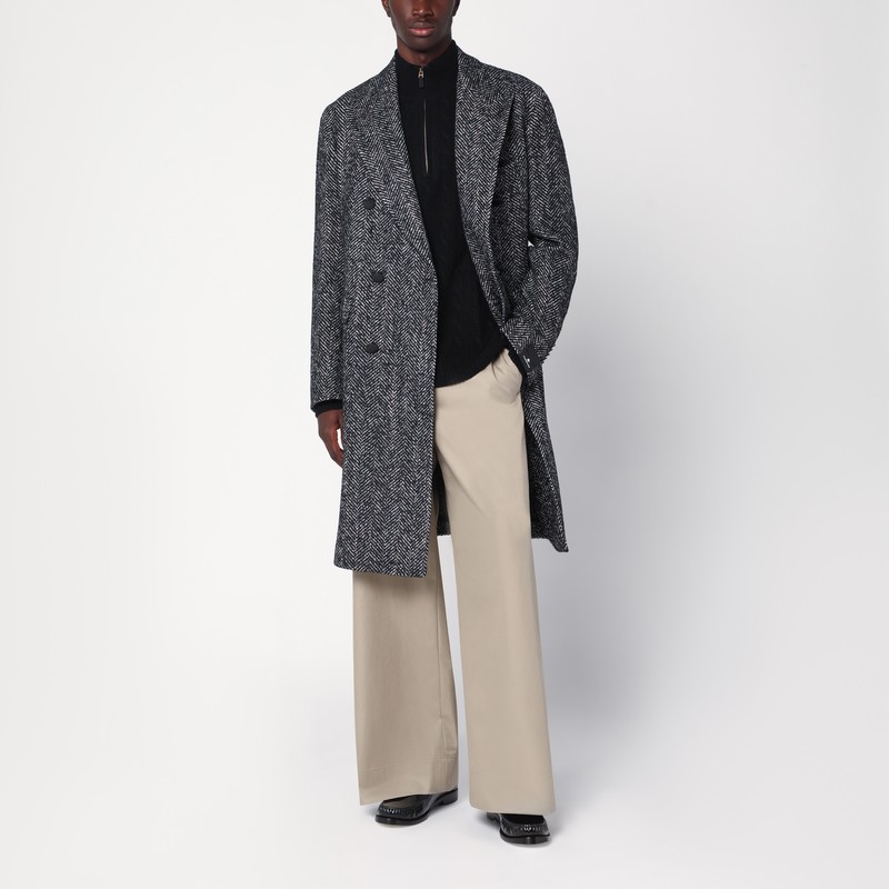 Tagliatore Black/beige Houndstooth Double-breasted Coat In Black