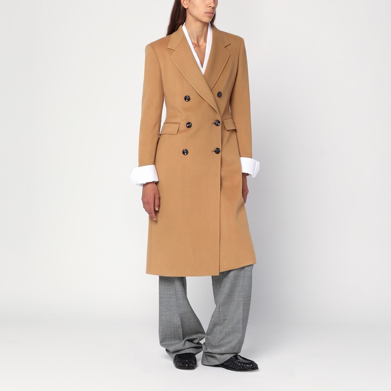 Beige wool and cashmere double-breasted coat
