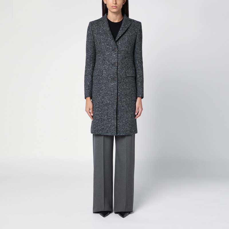 Black/white wool blend single-breasted coat