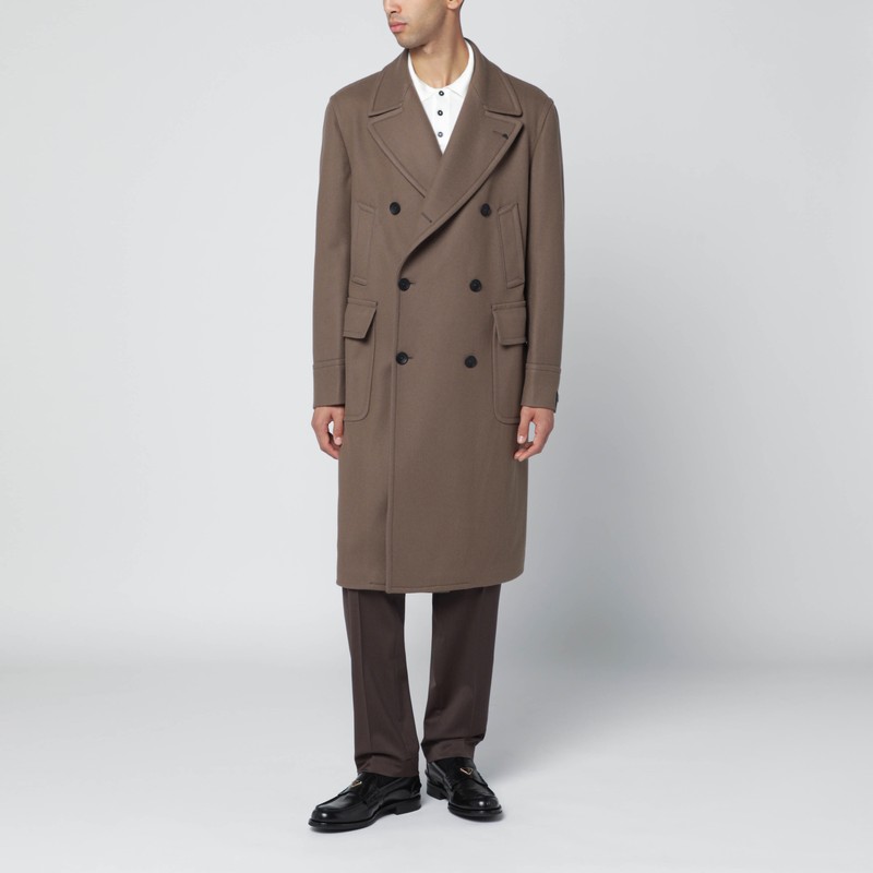 Tagliatore Taupe Double-breasted Wool-blend Coat In Brown