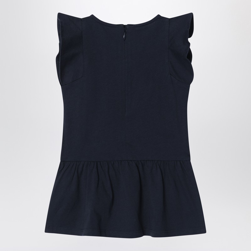 Chloé Navy Blue Cotton Dress With Logo In Blue