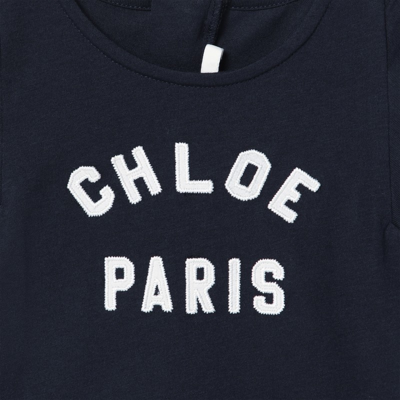 Chloé Navy Blue Cotton Dress With Logo In Blue