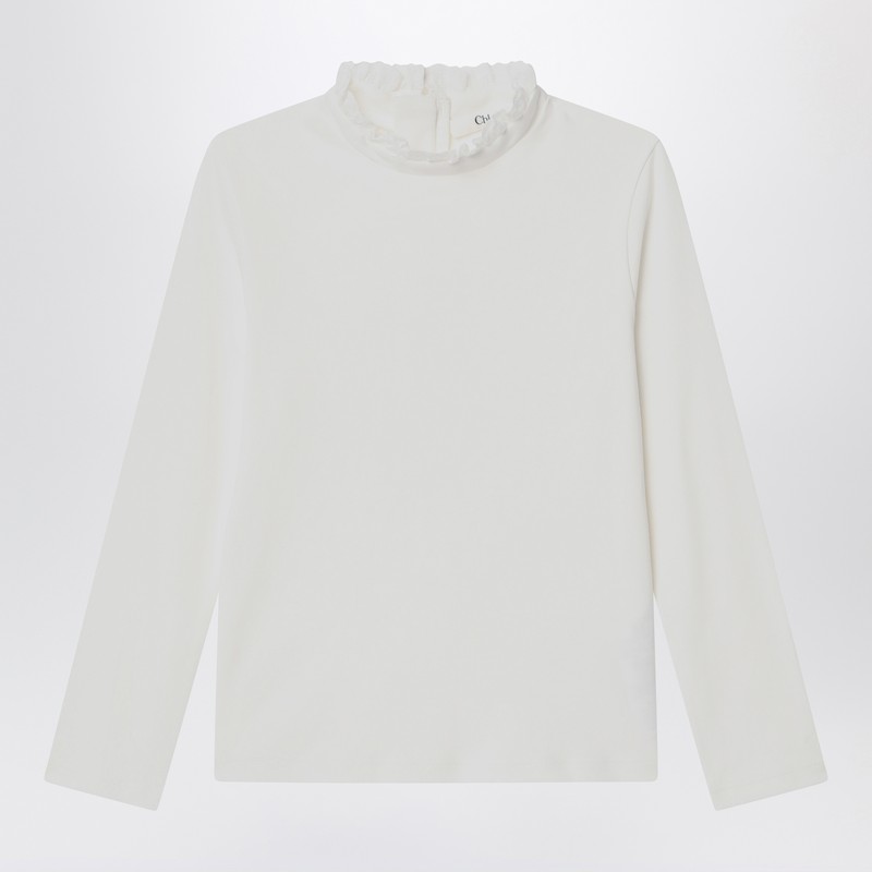 Chloé White Top With High Neck And Ruffles In White
