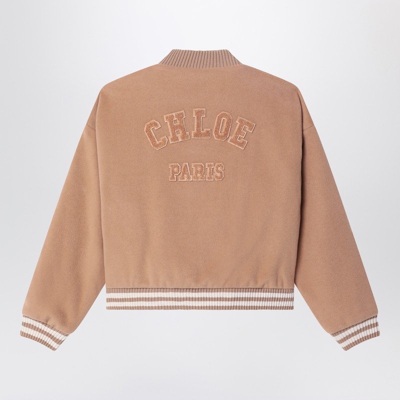 Chloé Peach-pink Wool Blend Bomber Jacket In Neutral