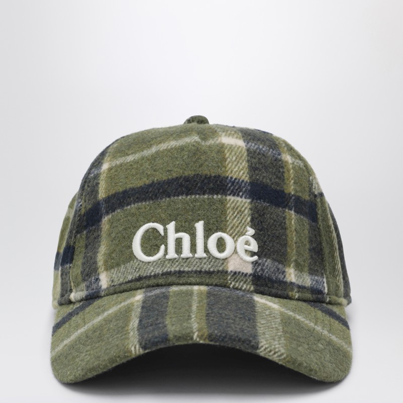 Dark green check baseball cap
