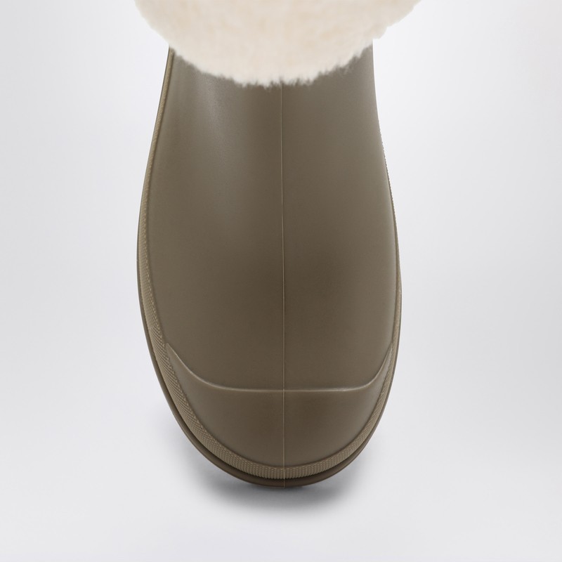 Chloé Taupe Comb Logo-patch Faux-shearling And Rubber Boots&nbsp; Eur 34 / 2 Uk In Green