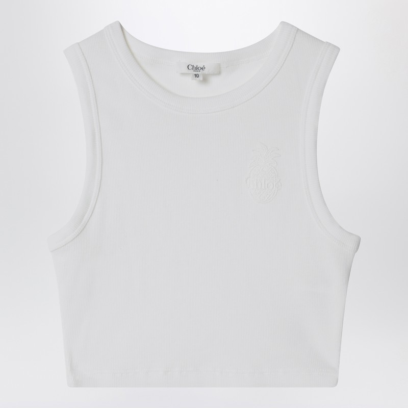 White ribbed top with logo embroidery
