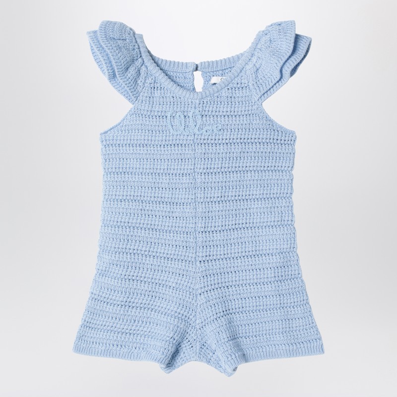 Light blue openwork romper with logo embroidery