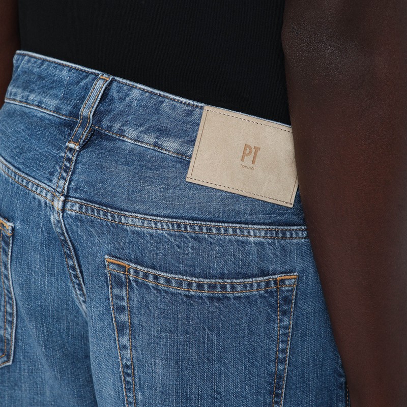 Pt Torino Denim Straight Blue Jeans With Faded Effect In Blue