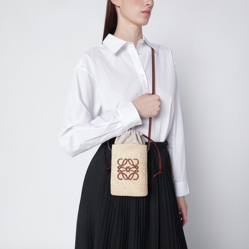 Loewe Square Bag In Iraca Palm And Leather In Sand