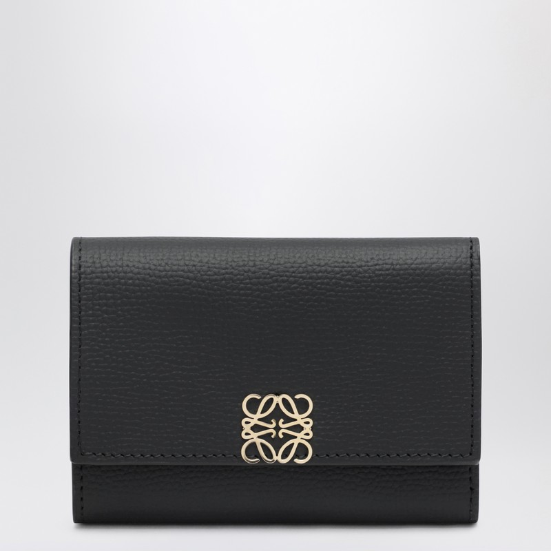 Loewe Small Anagram Wallet In Black Grained Leather In Black